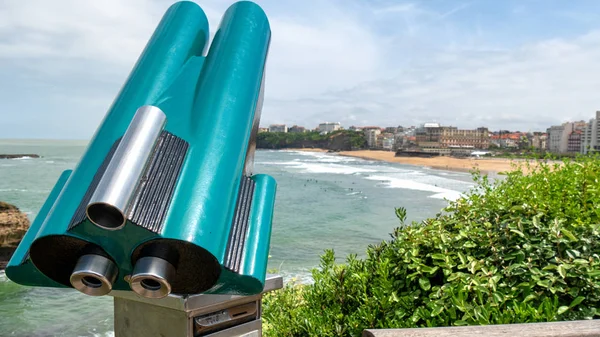 Binocolo Gettoni Vista Sulla Spiaggia Biarritz Francia — Foto Stock