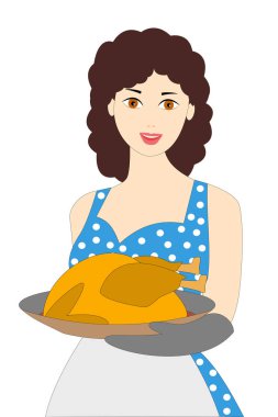 Gülümseyen genç bir kadın Noel hindisiyle