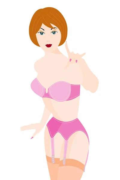 Sexy Jeune Rousse Femme Culotte Jarretières — Image vectorielle