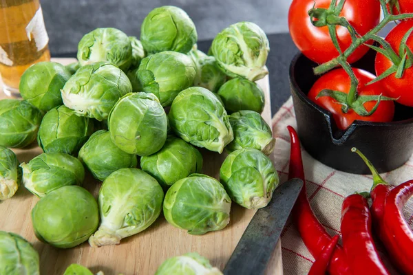 Close Brussels Sprouts Wooden Table — Stock Photo, Image