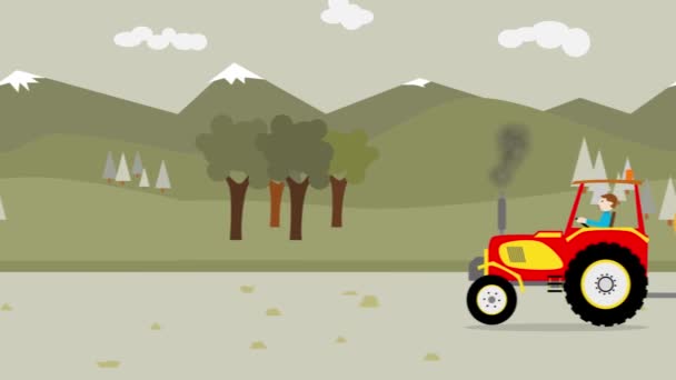 黄色拖拉机与干草拖车 — 图库视频影像