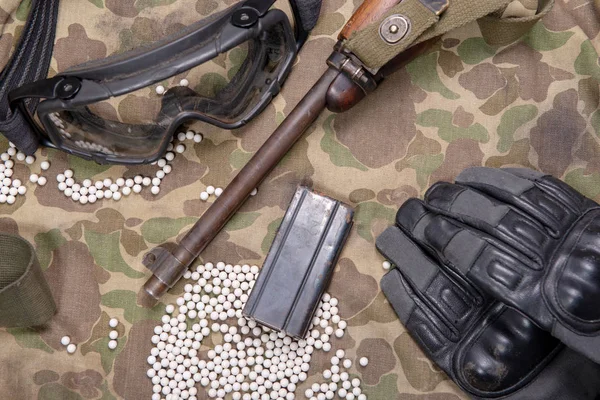 Airsoft Gun Protective Glasses Lot Bullets — Stock Photo, Image