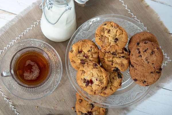 Uma Xícara Chá Com Deliciosos Biscoitos Caseiros — Fotografia de Stock