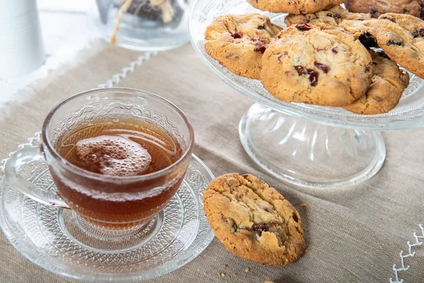 Uma Xícara Chá Com Deliciosos Biscoitos Caseiros — Fotografia de Stock