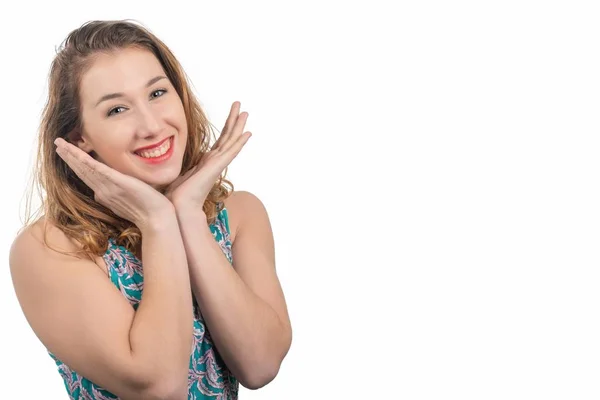 Atractiva Joven Sonriente Mujer Aislada Sobre Fondo Blanco —  Fotos de Stock