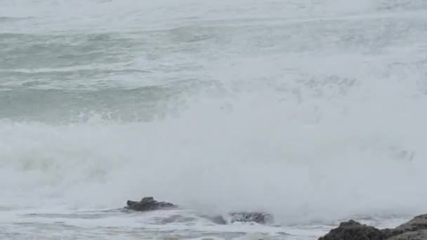 Weergave Van Golven Van Oceaan Bij Slecht Weer — Stockvideo