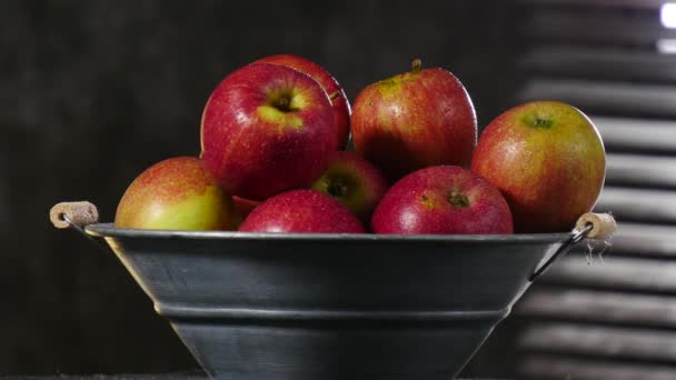 Beautiful Organic Red Apples Spinning Close — Stock Video