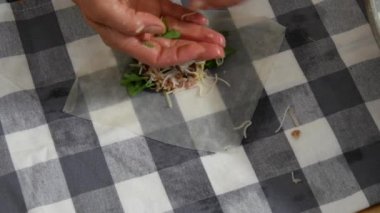 Bahar rulo pirinç kağıdı olarak hazırlama kadın 