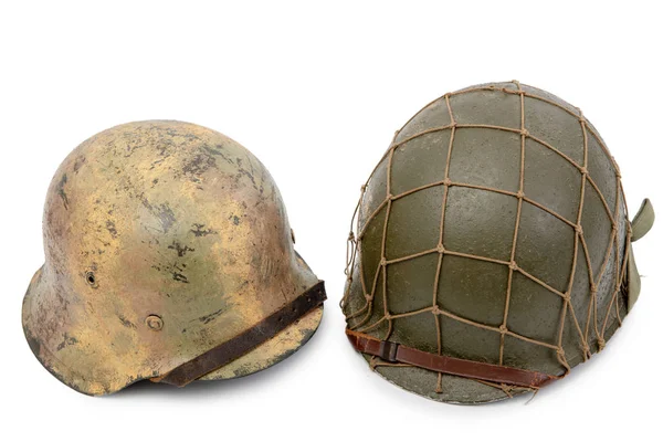 U.S and German World War Two military helmets, battle of Normand — Stock Photo, Image