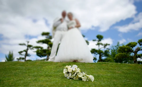 Detalhes do buquê de casamento, dia do casamento — Fotografia de Stock