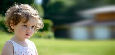 Bahçedeki küçük güzel kıza yaklaş.