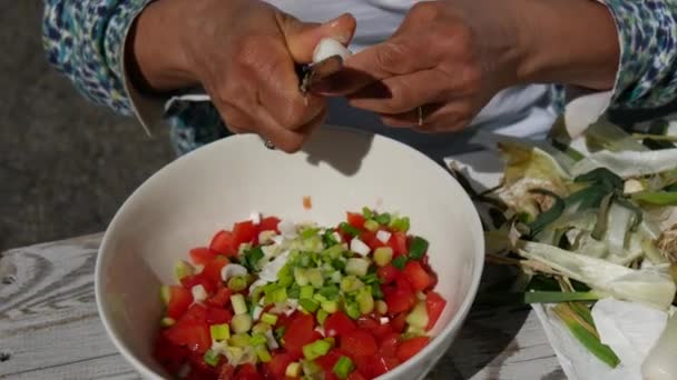 Žena Míchání Přísady Pro Domácí Tabbouleh — Stock video