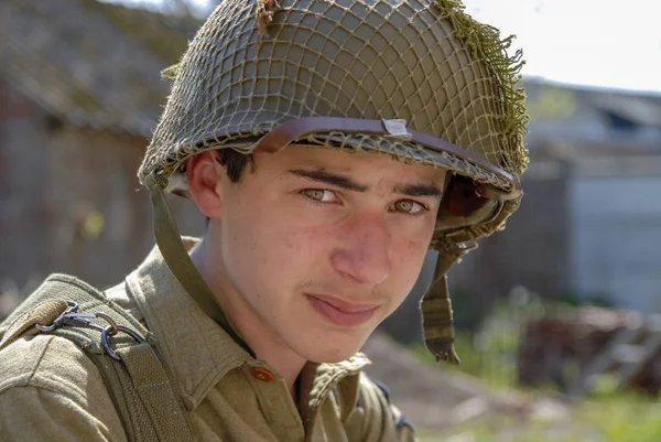 Portrait of sad young WWII american soldier — Stock Photo, Image