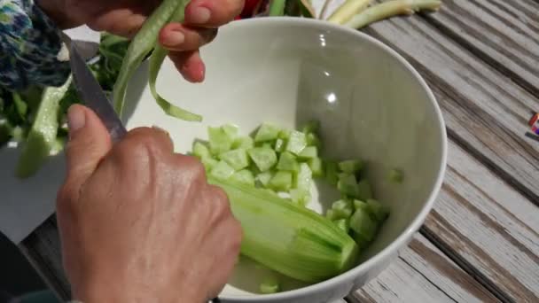 Mulher Cortando Pepino — Vídeo de Stock