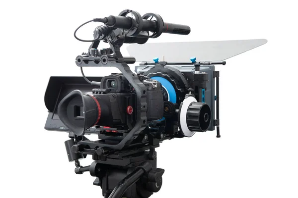 DSLR videocamera rig geïsoleerd op witte achtergrond — Stockfoto
