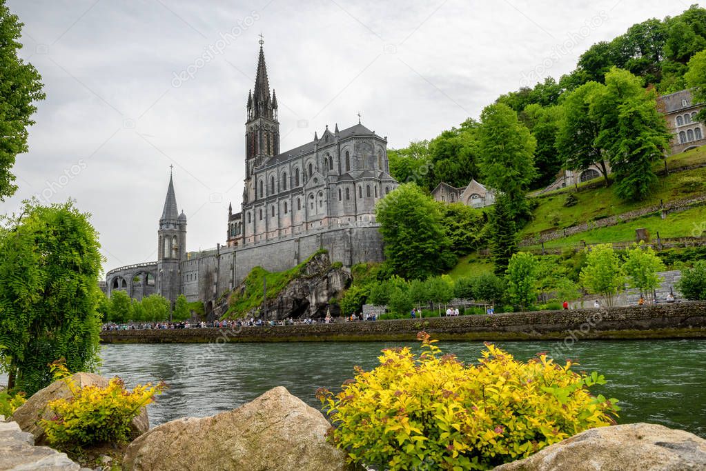 View of the basilica of Lourdes in France