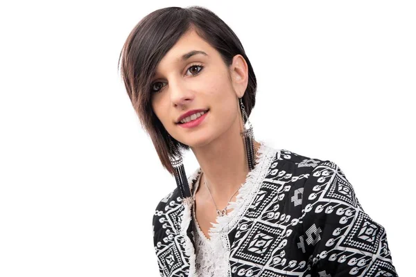 Portrait of young brunette on the white background — Stock Photo, Image