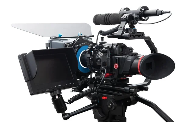 SLR videocamera rig geïsoleerd op witte achtergrond — Stockfoto