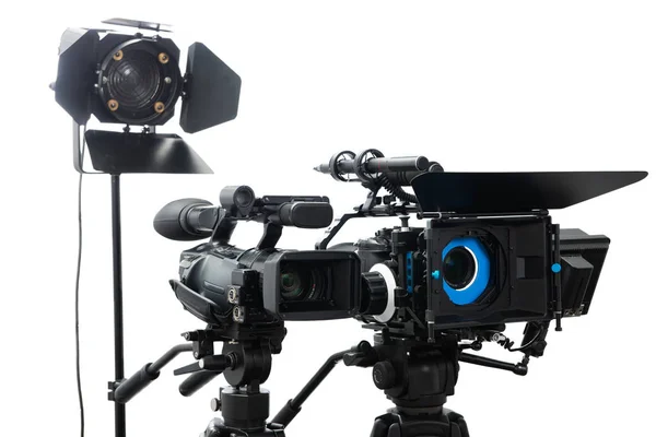 SLR videocamera rig geïsoleerd op witte achtergrond — Stockfoto