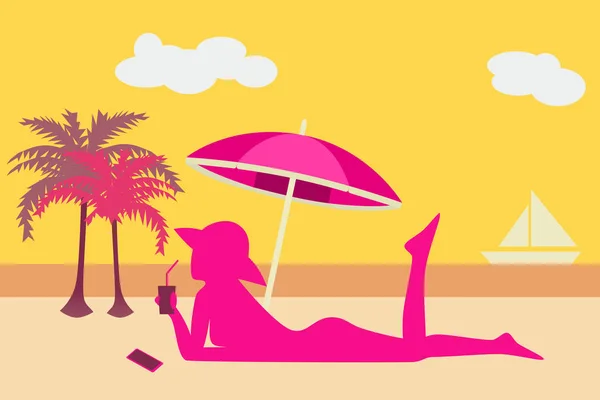 Donna rilassante sulla spiaggia — Vettoriale Stock