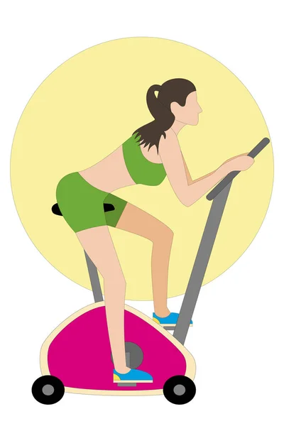 Ung kvinna utbildning på motionscykel i gymmet — Stock vektor