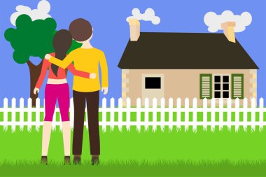 Gençler yeni ev, vektör düz illüstrasyon satın aldı