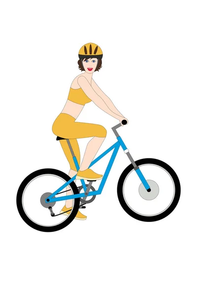 Ciclista donna in bicicletta. Illustrazione vettoriale isolata su bianco — Vettoriale Stock