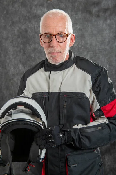 Portrait Senior Biker Helmet — Stock Photo, Image