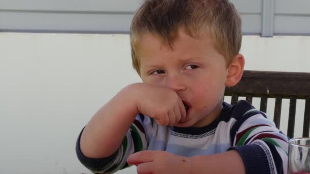 Retrato Criança Comendo Sorvete Chocolate — Vídeo de Stock