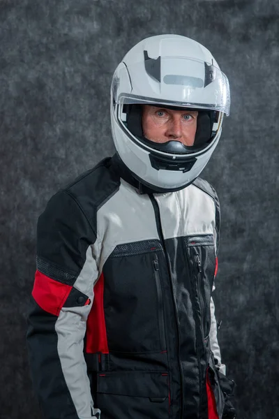 Portrait Senior Biker White Helmet Royalty Free Stock Photos