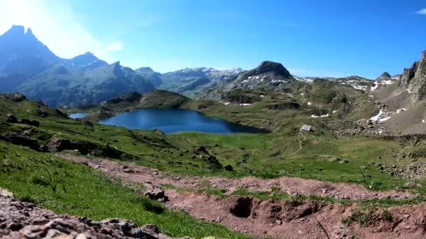 Lake Gentau Och Pic Midi Franska Pyrenéerna Berg Dal Laggon — Stockvideo