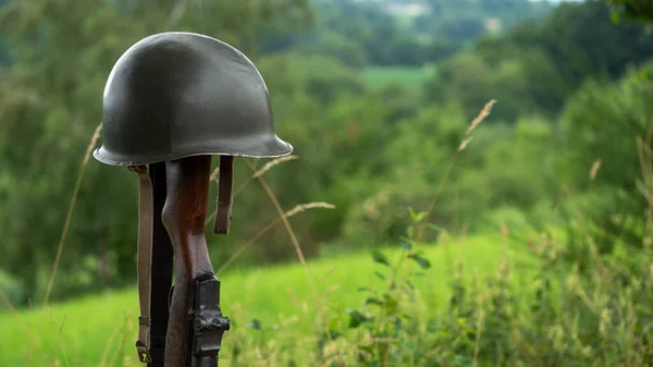 Minnesfälts Slagfält Korsas Symbolen För Fallen Amerikansk Soldat Gevär Med — Stockfoto