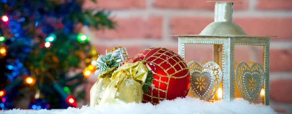 Vánoční Ozdoba Lucernou Vánoční Stromeček — Stock fotografie
