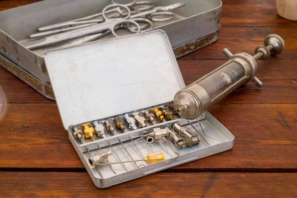 Medical devices from World War II during the historical reconstruction.