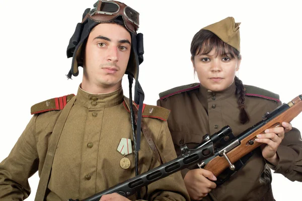 Joven Hombre Mujer Adultos Con Uniforme Del Ejército Soviético Del —  Fotos de Stock