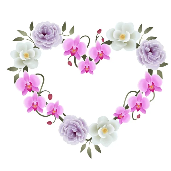 Blumenschmuck Mit Violetten Pfingstrosen Weißen Magnolien Und Rosa Orchideen — Stockfoto