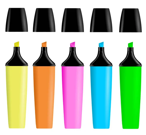 逼真的五颜六色的荧光笔向量 — 图库矢量图片