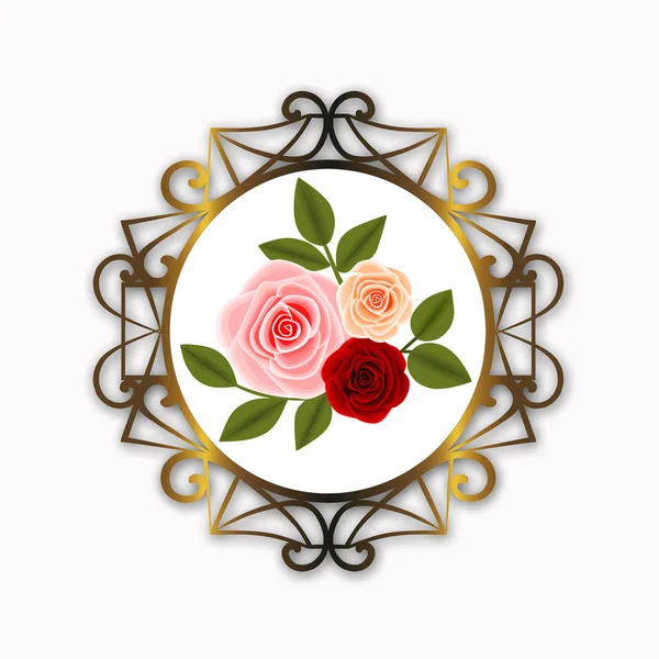 round golden frame decoration with roses illustration