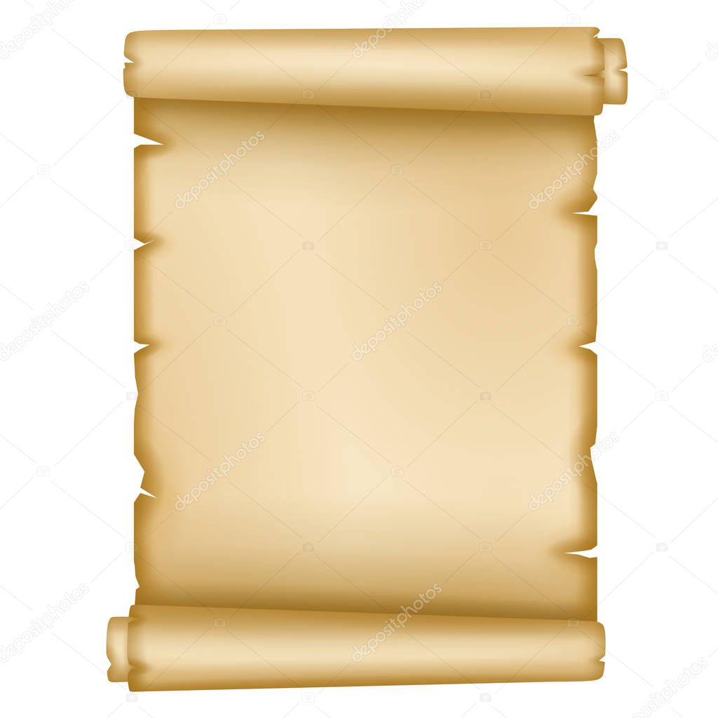 isolated old parchment on white background 