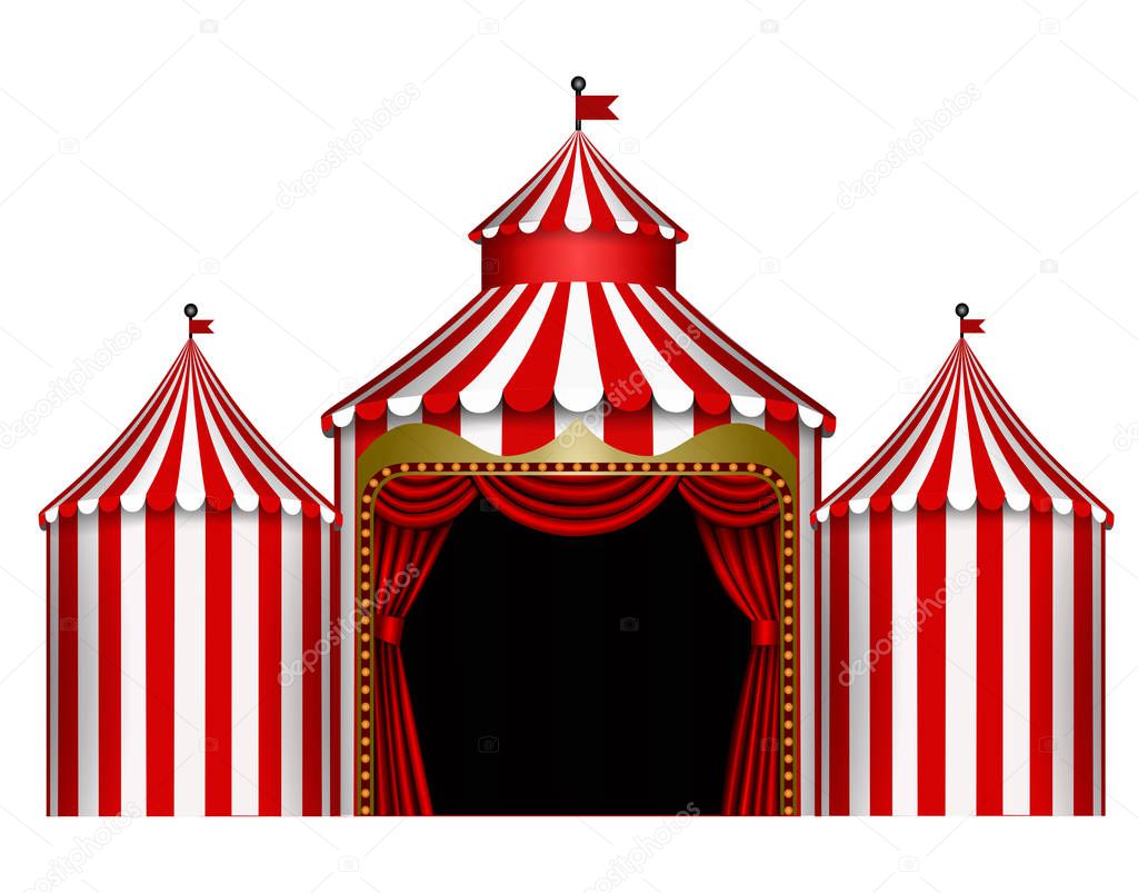 isolated red and white circus stage illustration
