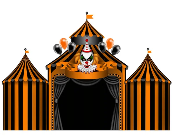 Circo Halloween Nero Arancione Con Clown Palloncini — Vettoriale Stock