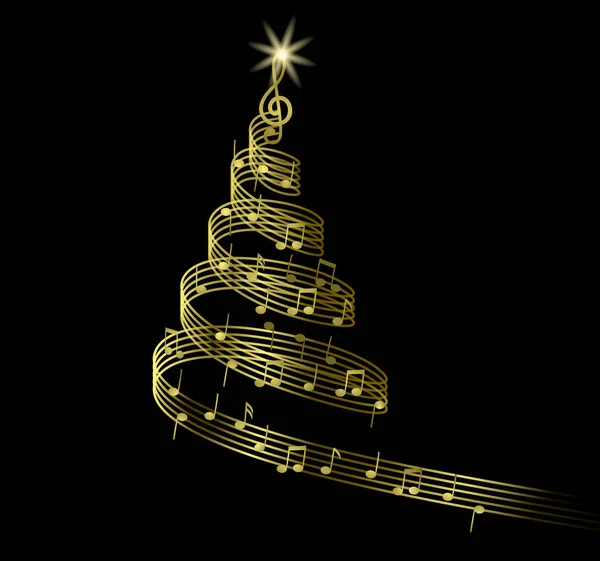 Müzik notaları olan altın soyut noel ağacı
