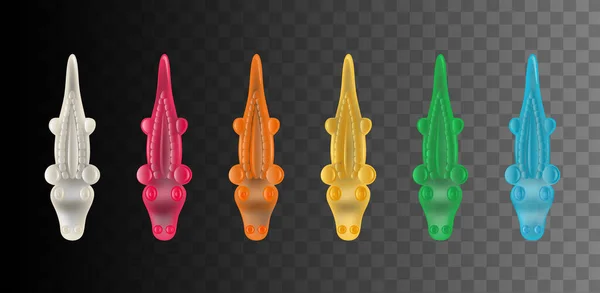 Set Colorful Gummy Crocodiles — Stock Vector