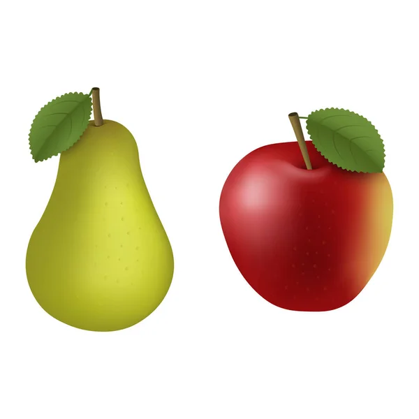 Pera Verde Manzana Roja Ilustración — Vector de stock