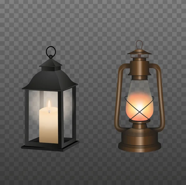 Vecchia Lampada Olio Lanterna Con Candela Illustrazione — Vettoriale Stock