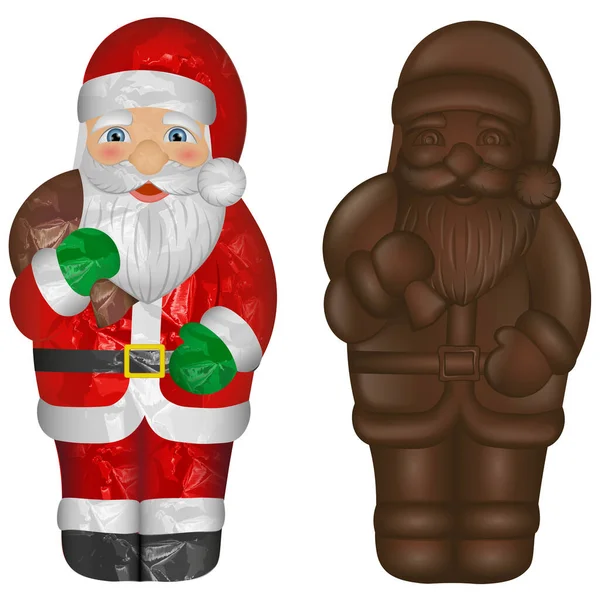 Isolierte Schokolade Weihnachtsmann Und Verpackte Schokolade Weihnachtsmann Illustration — Stockvektor