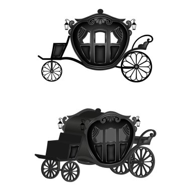 izole edilmiş siyah vagon. Eski gotik araba çizimi. Cadılar Bayramı ögesi