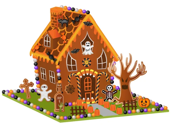 Halloween Casa Gengibre Com Biscoitos Doces — Vetor de Stock