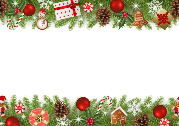 Çam dalları, zencefilli ekmekler ve dekorasyonlu noel aralıksız sınırı