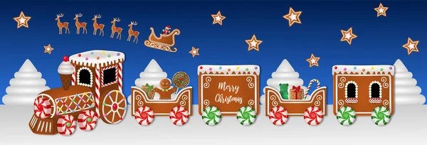 Bannière Noël Avec Train Pain Épice Bonbons — Image vectorielle